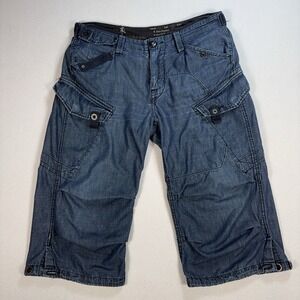 G-Star Raw Blan Danbury Surfer Denim Cargo Shorts Men's L fits 34x17 Blue *READ*